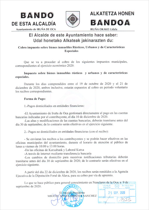 Bando del Ayuntamiento de Iruña de Oca