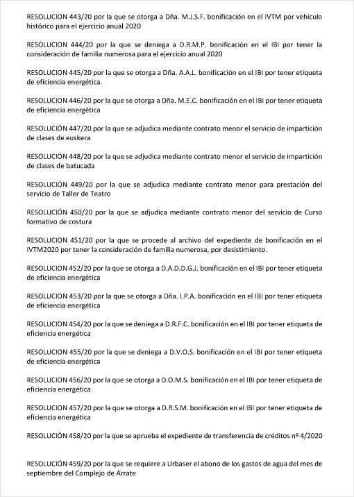 Resoluciones del pleno ordinario del noviembre de 2020