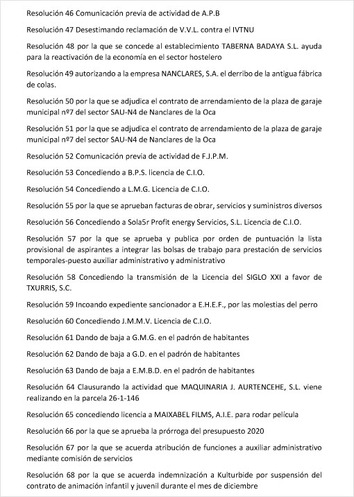 Resoluciones del pleno de febrero 2021 Iruña de Oca