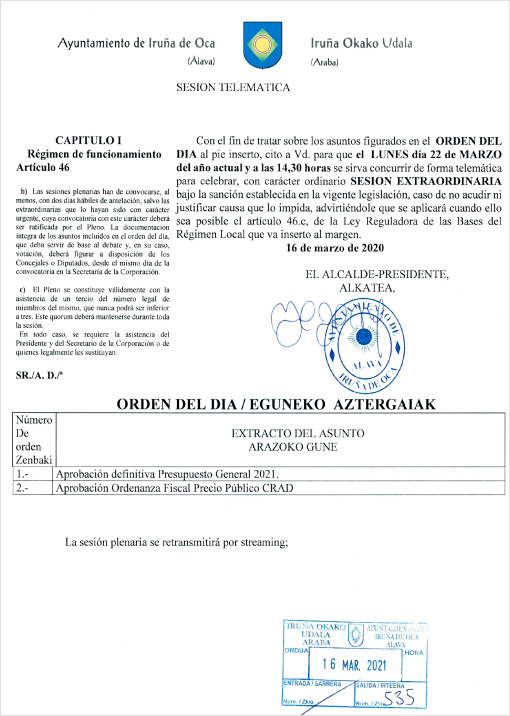 Pleno extraordinario marzo Iruña de Oca