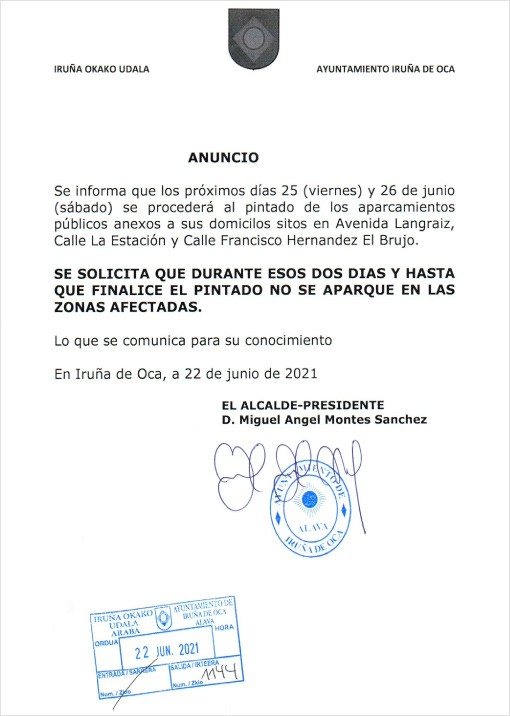 Anuncio del Ayuntamiento de Iruña de Oca