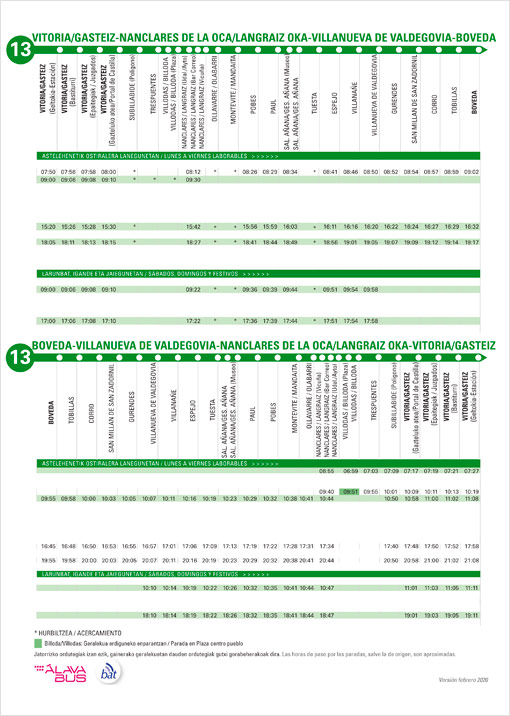 Horario de autobuses de la linea 13 durante el confinamiento